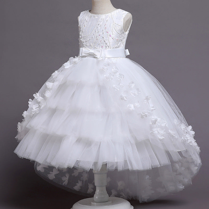 Ready-to-ship wholesale children's wedding dresses, princess gowns with train, bow-tie dresses, flower girl dresses, kids' dresses