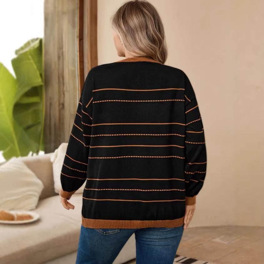 Korean style striped soft & cozy autumn/winter petite women's winter base layer sweater - versatile retro pullover knit inner layer