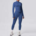 seamless pure color tight high elastic breathable zipper nine-point sports suit running fitness yoga suit two-piece set