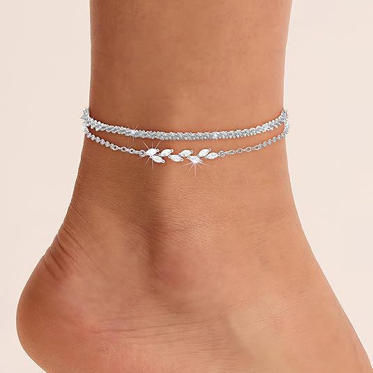 foreign trade popular heart-shaped satellite anklet suit adjustable layered ankle chain stylishtrendy design