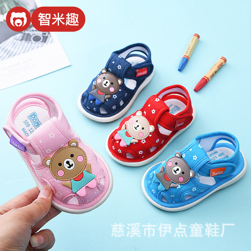 Baby cloth sandals for boys, summer, 0-1-2-3 years old, infant soft-soled squeaky shoes, baby girl's first walking shoes, baby shoes