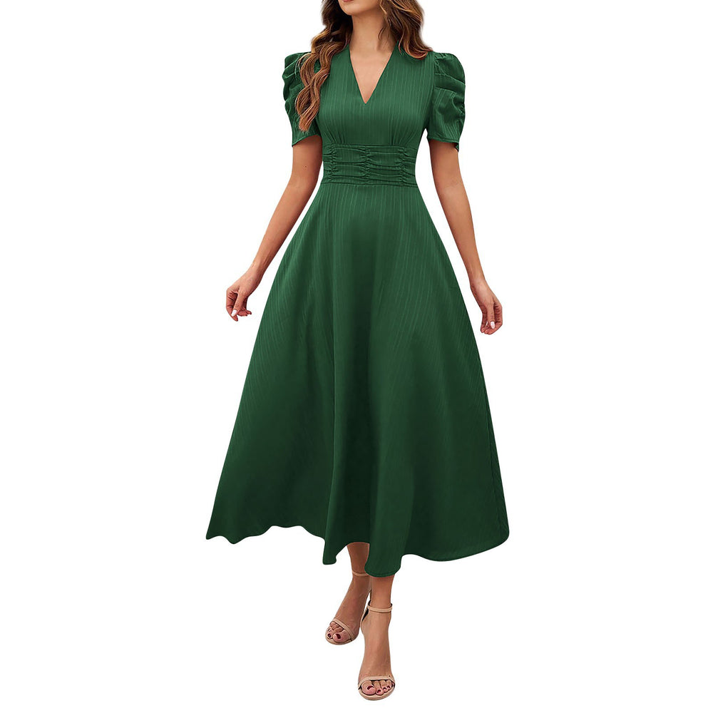 spring/summer cross-border  women's fashion high-waisted solid color slim-fit short-sleeve dress