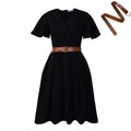 C8636 european and american women's clothing  new fashion elegant solid color plus size v-neck flare sleeve african dress