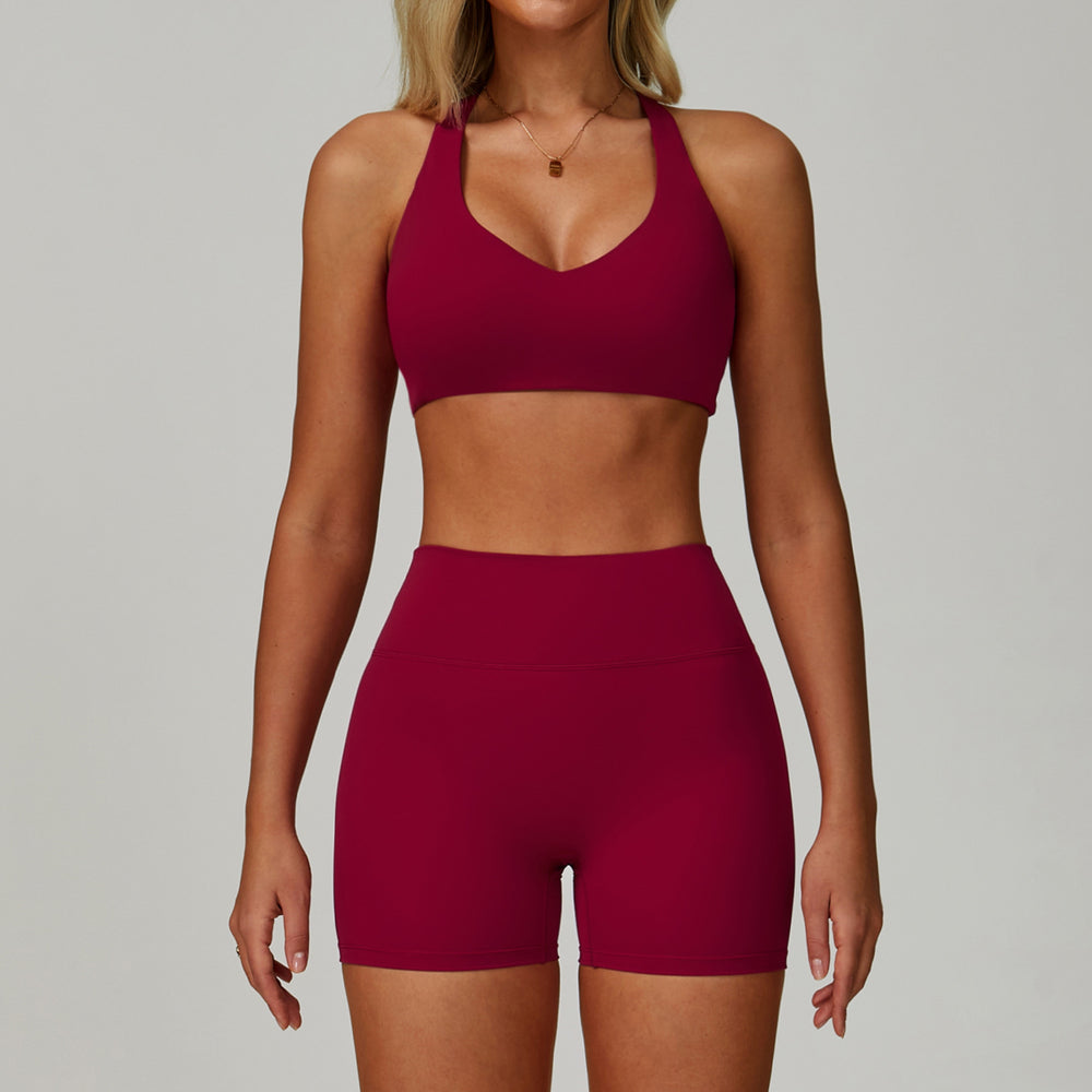 Summer cross-border barely-there yoga set - backless, tight-fitting, quick-dry activewear - outdoor sports running three-piece set 9300