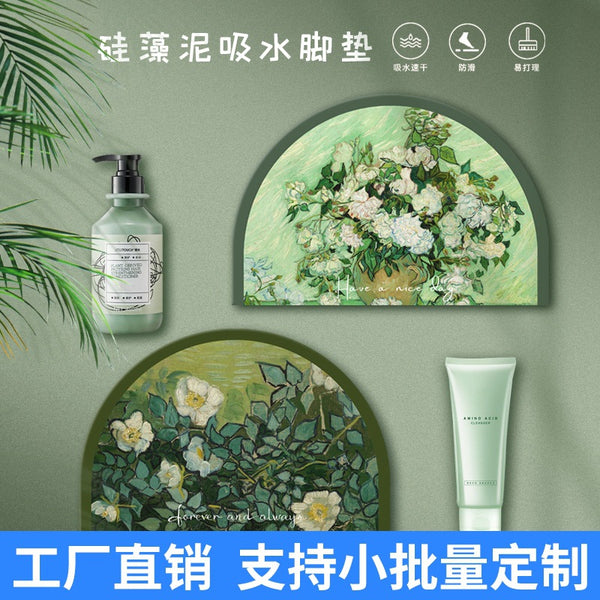 Bathroom absorbent non-slip floor mat Van Gogh oil painting diatom mud bathroom door quick drying foot pad toilet household carpet