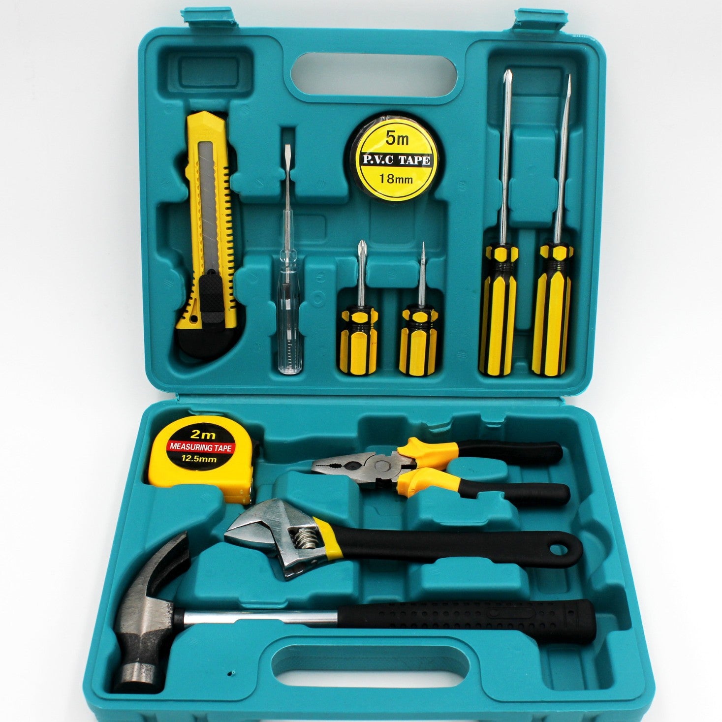 Large Box Hardware Toolbox Portable 12-piece Set Car Emergency Toolbox Screwdriver Wrench Hammer 8012G