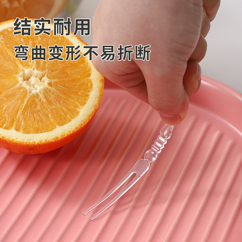 Disposable fruit fork canned storage box thickened and hardened household portable food grade transparent small fork for stall use