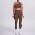 Cloud-feel one-shoulder backless sports bra set - high-waisted, butt-lifting, compression yoga outfit - quick-dry running & fitness set for women