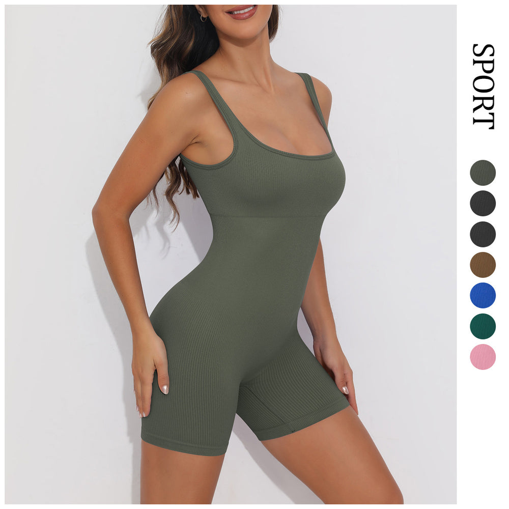 European and american style ribbed seamless bodysuit yoga outfit - breathable, quick-drying, high-stretch, one-piece compression activewear