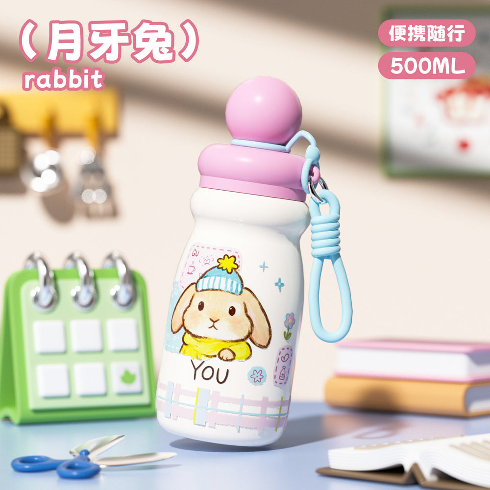 Cute new arrival high-looking cartoon stainless steel large-capacity thermos cup with cute hanging ornaments and portable water cup