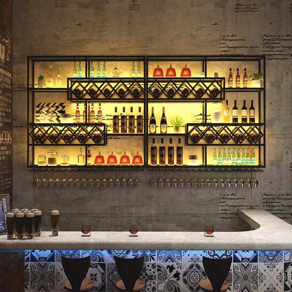 Industrial wind wall-mounted wine rack, shelf display rack, bar wall-mounted background decoration wine glass rack, upside-down goblet rack