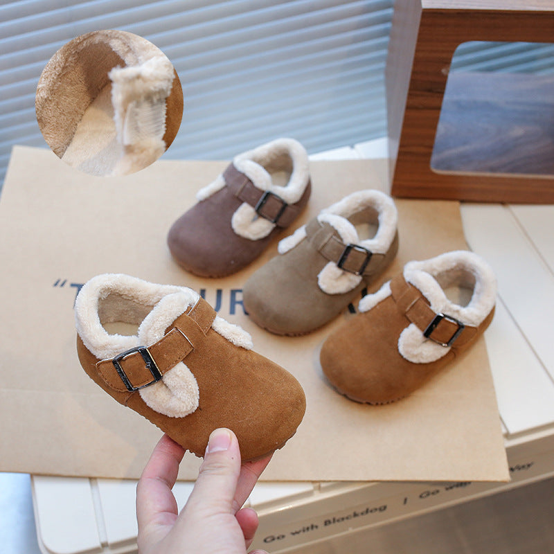 Children's cotton shoes 2024 winter new girls fluffy shoes soft sole non-slip baby velvet cotton shoes boys Birkenstocks