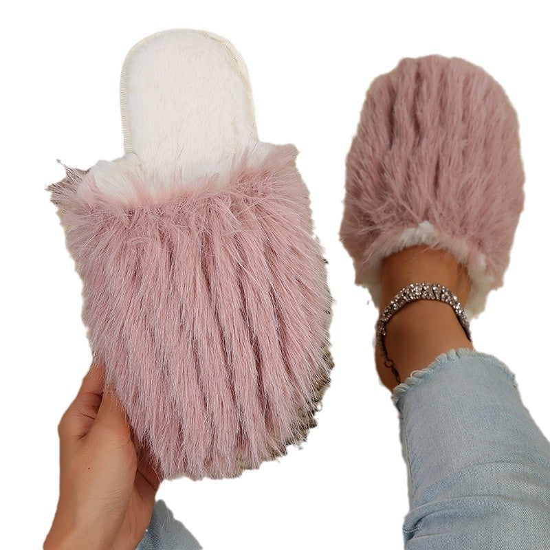 Thick sole fur slippers for women 2024winternew arrivalpopular high-looking toe-cap stain-resistant outwear cotton slippers cross-border carefully selected