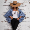 Amazon tiktok pinduoduo foreign trade cross-border fashion women's ruffles sleeve denim cardigan washed outwear