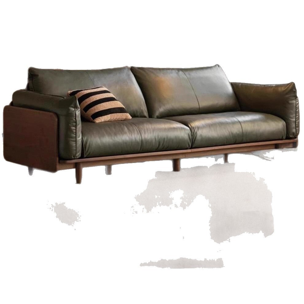 Bean bag sofa american retro oil wax living room medieval style three-person straight row small apartment first layer cowhide oil wax leather