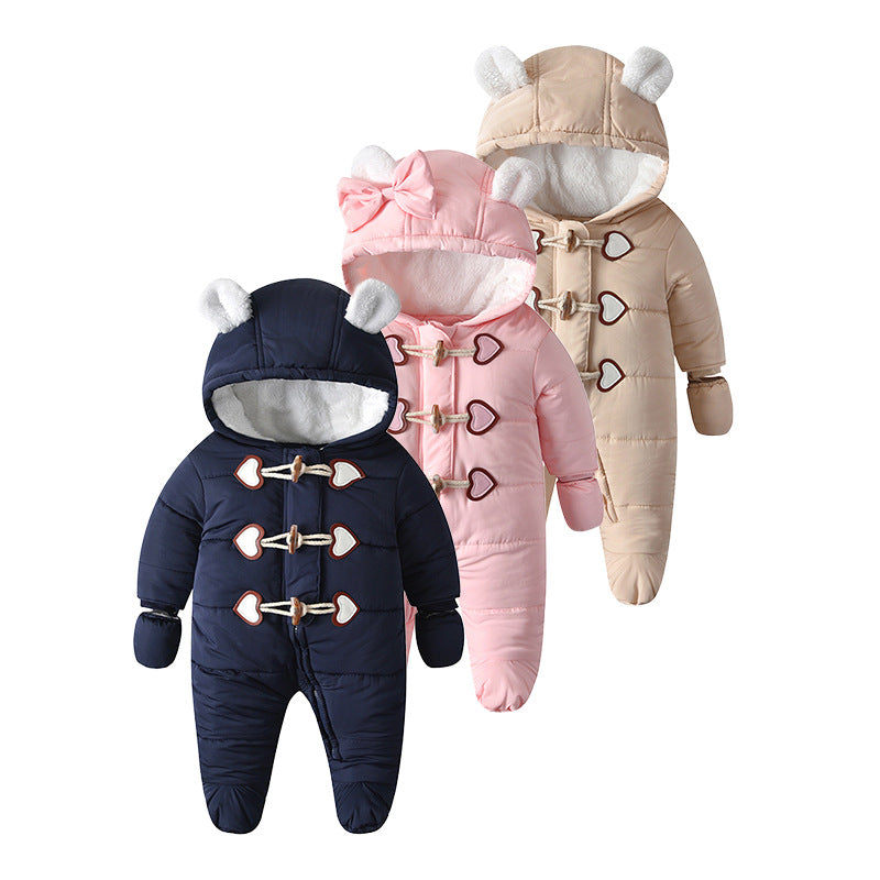 Customized export baby casual winter clothes, quilted and fleece-lined warm cotton-padded overalls, versatile baby and toddler clothing