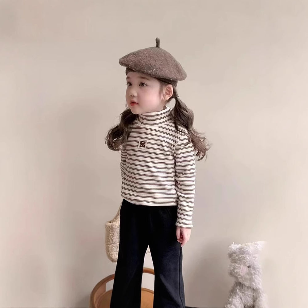 Long sleevesstripes bottom baby style middle and small children boys and girls single tops inner bottom shirt girl high collar thickened