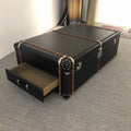 French retro coffee table - vintage living room accent table - small apartment coffee table - villa style distressed oil wax leather box coffee table
