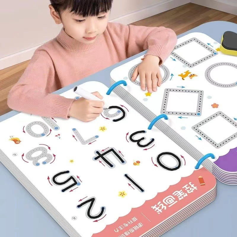 Toddler pen control training copybook, red copybook, kindergarten calligraphy practice book, kids 4 years old, 3 babies drawing book, coloring picture book