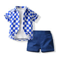 Korean style children's clothing wholesale: spring/summer kids' apparel - boys' checkered shirt & t-shirt short sleeve shorts set
