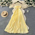 Vacation style haltercut out women's light blue dress women's summerpleated long skirt high waist waist slimming lookelegant skirt