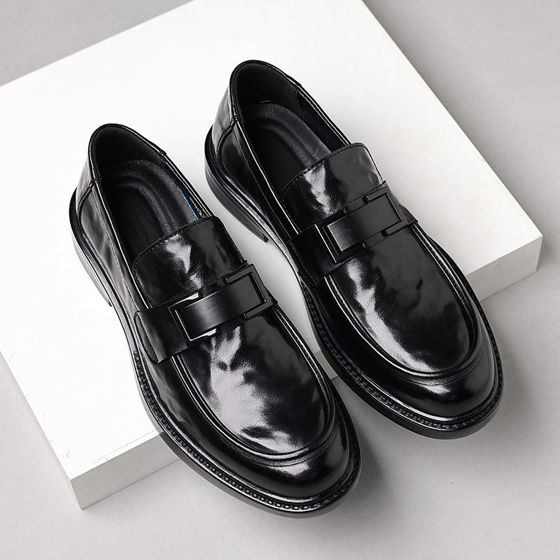 Genuine leather new men's loafers - british style slip-on pointed toe dress shoes - black business formal casual wedding shoes