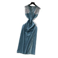 Sophisticated style niche styleretrov necklacepatchwork short-sleeved waist denim dress women's summer silm slit long skirt
