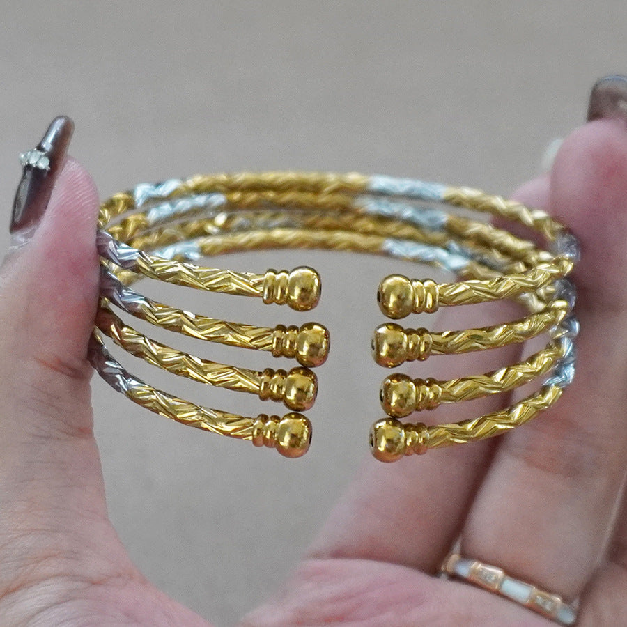 Wholesale cross-border middle eastern gold-plated cuff bangle, one-size-fits-all two-tone bracelet, bridal party gift