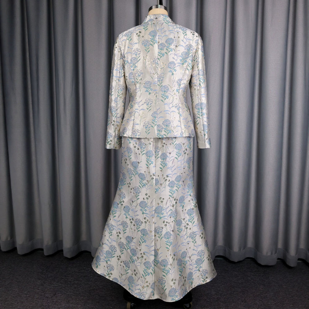 Party light luxury jacquard skirt suit lapel silm suitoutwear mermaid hip skirt banquet dress two-piece set