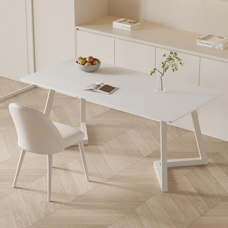 Cream white sintered stone desk - modern minimalist french-inspired light luxury office desk for small spaces - pure white home computer desk
