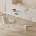 Cream white sintered stone desk - modern minimalist french-inspired light luxury office desk for small spaces - pure white home computer desk