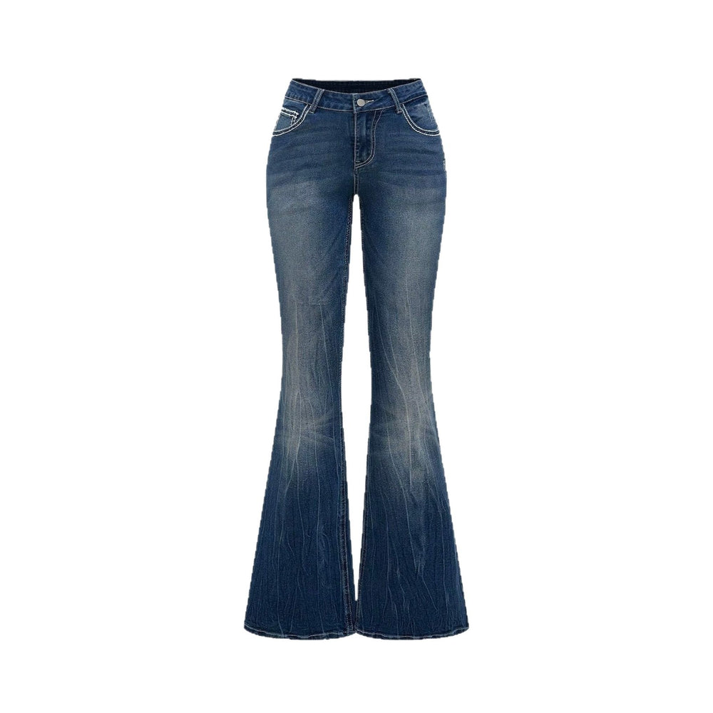 European and american western style heavy embroidery rhinestone flare jeans - women's high waist vintage washed slim fit bootcut