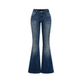 European and american western style heavy embroidery rhinestone flare jeans - women's high waist vintage washed slim fit bootcut