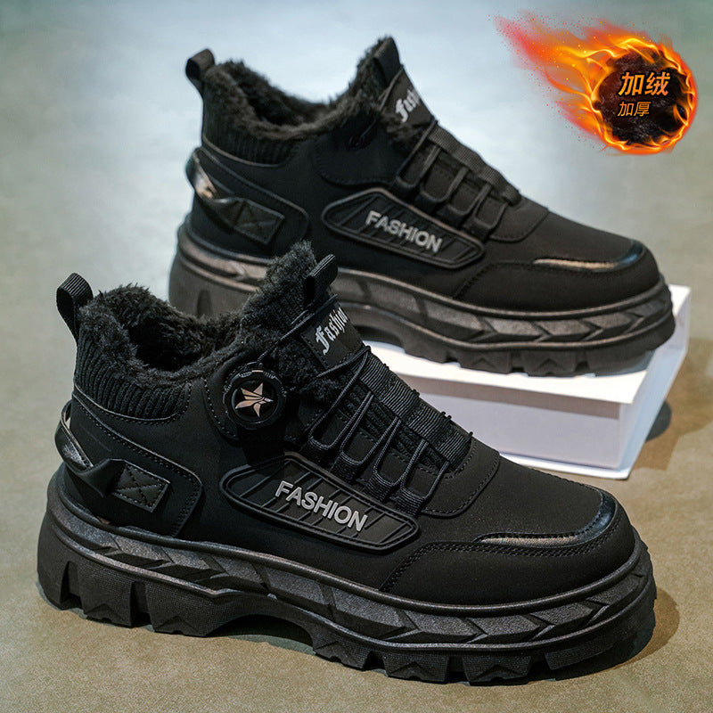 Boots men's winterfleece-linedheattechthickenedrotate button waterproofnon-slipthick soleheight sport snow cotton shoes