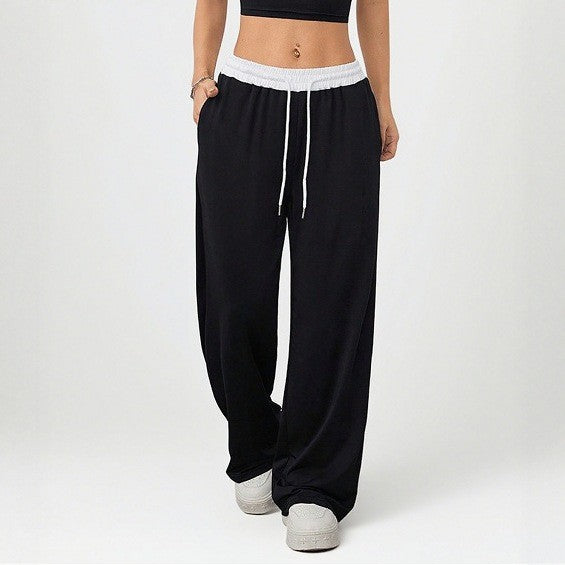 Pre-sale American Spice Girl contrasting color drawstring scimitar pants women's high waist loose drape casual sports pants high waist wide leg pants