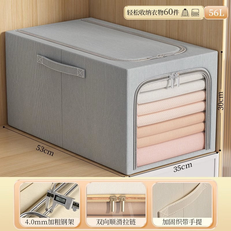 Large visual window, clothes storage box, underwear storage zipper, cotton and linen storage, steel frame folding, deepening, moisture-proof finishing