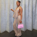 European and american cross-border women's fashion:  spring new arrivals - sexy halter neck open back top and flared leg pants set