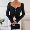 Amazon cross-border european and american women's clothing french chic square neck t-shirt - spring/summer elegant high-end slim fit top