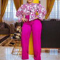 Q070 autumn/winter african women's loose plus size casual printed long sleeve shirt and wide leg pants two-piece set (cross-border)