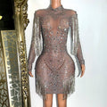 supply classy rhinestone mesh elastic european and american african sexy silm dress