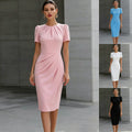 european and american independent station new arrival round neck pleated waist dress