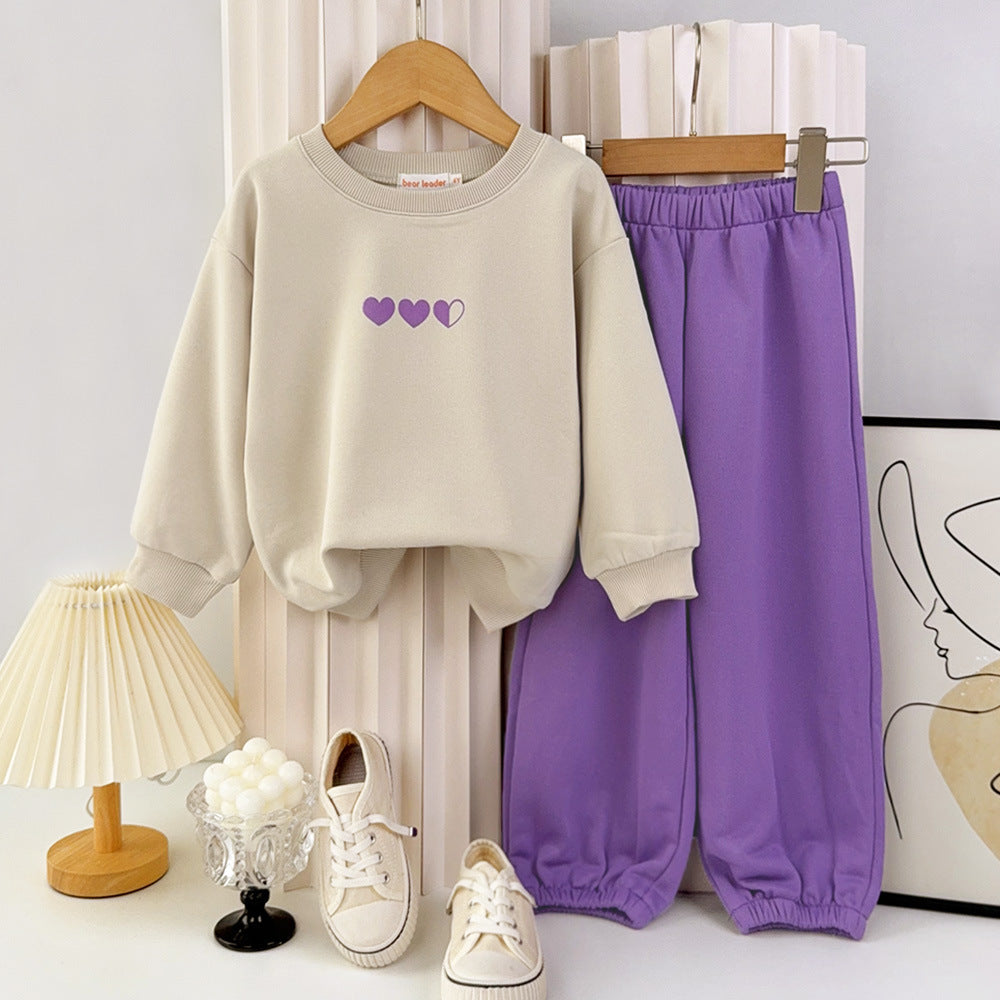 Girls' spring/autumn new set: kids' autumn sports two-piece outfit, girls' fashion casual sweatshirt set for baby girls