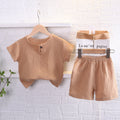 Kids' short-sleeve set: boys' summer cotton linen breathable cross-border southeast asian children's clothing wholesale korean style casual - in stock
