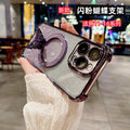 New 17 apple 16 butterfly glitter stand magnetic phone case, four-corner drop protection iphone 15 cover, compatible with iphone 13