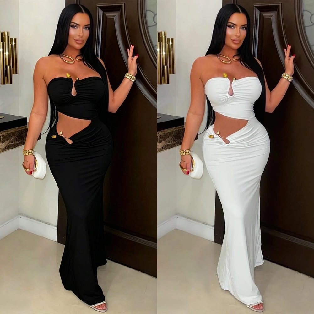 C7696 cross-border   fashion women's sexy bandeau backless bodycon dress