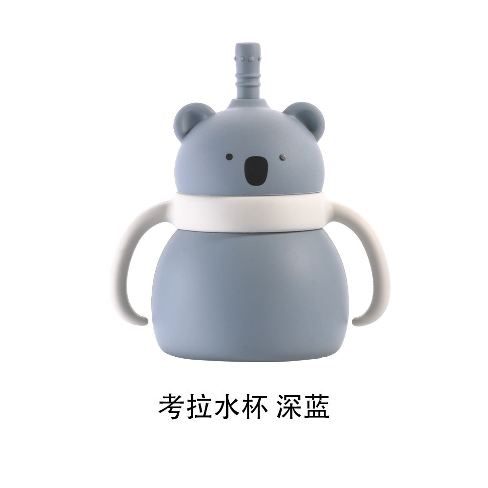 Baby silicone water cup Animal double handle Baby feeding tableware Drinking cup Large capacity silicone straw cup