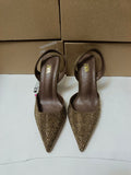 Za summer new 2024 high heel women's shoes - french pointed toe rhinestone embellished fashion back strap open heel stiletto pumps
