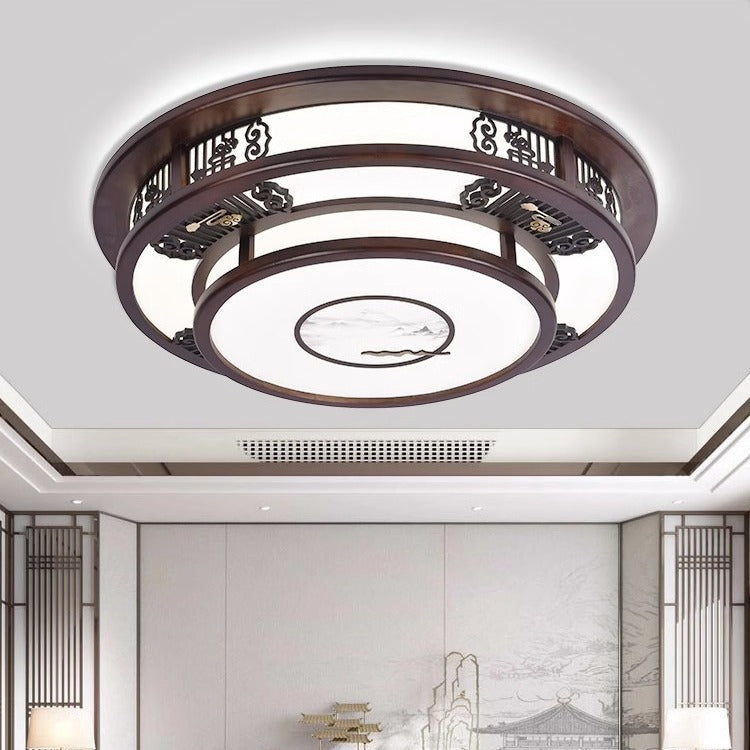 Double-layer simple Chinese living room light atmospheric rectangular ceiling light new Chinese solid wood lighting dining room bedroom lighting