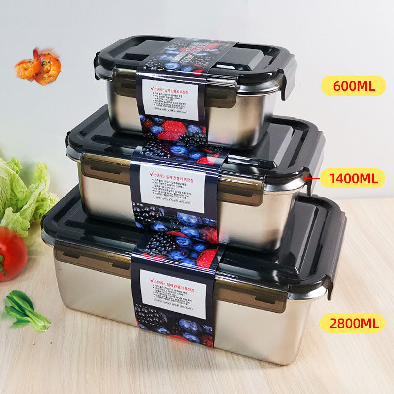 Japanese-style 316 stainless steel food container with lid, lunch box, outdoor fruit sealed bento box, square lunch box - wholesale