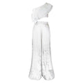C8518export women's clothing slanted shoulder backless ruffles sexytops pleated wide-leg pants suitfashiontwo-piece set